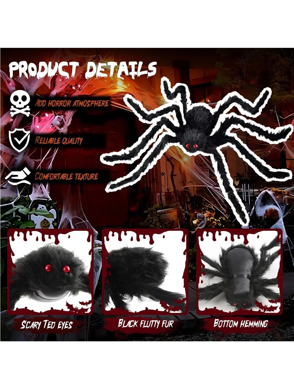 Giant Black Spider Halloween Hanging Decoration - 6.6ft